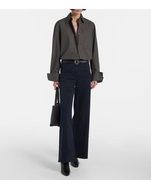 Nili Lotan Blue Megan Cotton Wide-Leg Pants