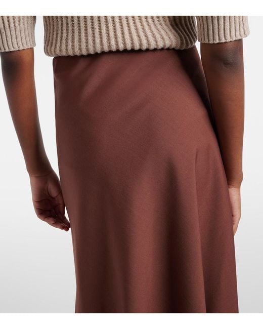 Brunello Cucinelli Brown Wool-Blend Midi Skirt