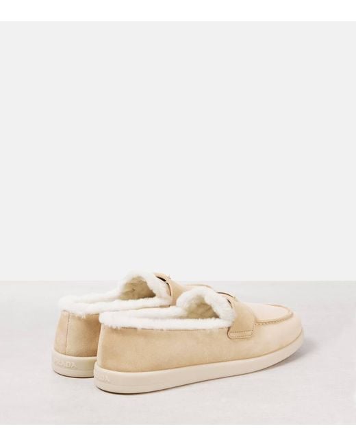 Prada Natural Shearling-Lined Suede Loafers
