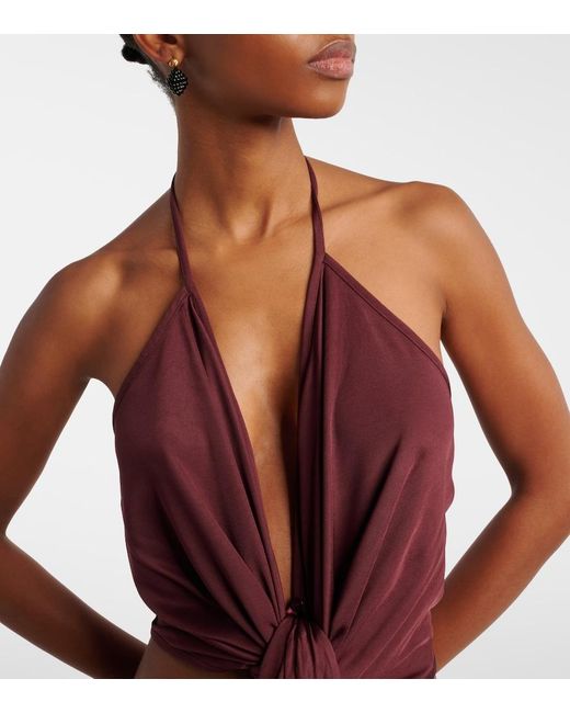 AYA MUSE Purple Kaima Draped Jersey Crop Top