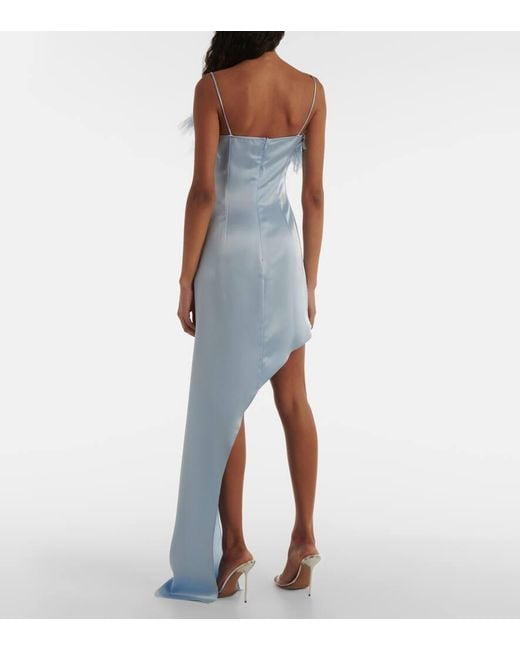 David Koma Blue Cocktailkleid Aus Satin Mit Federn