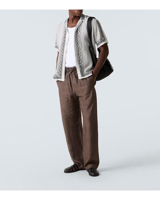 Orlebar Brown Metallic Maitan Printed Linen Bowling Shirt for men