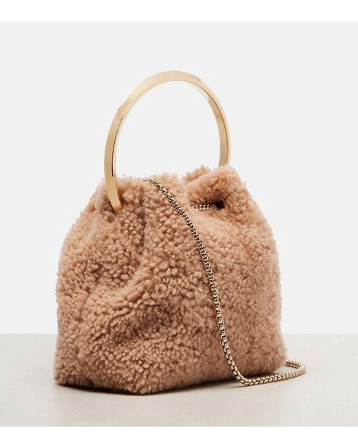 Jimmy Choo Brown Bon Bon Small Shearling Bucket Bag