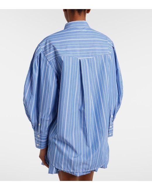 Ganni Blue Striped Oversized Cotton Poplin Shirt