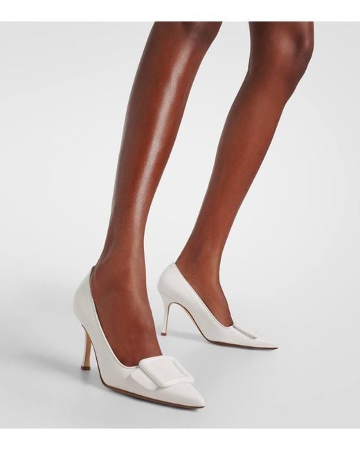 Manolo Blahnik White Maysale 70 Suede Pumps