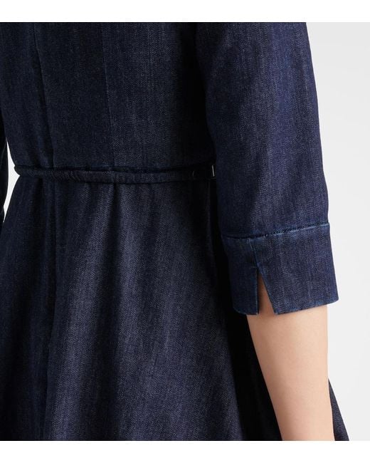 Max Mara Blue Vela Embellished Belted Denim Midi Dress