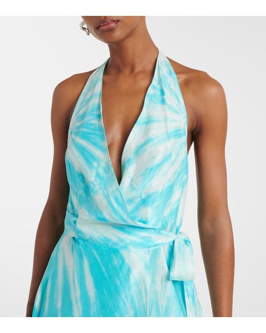 Anna Kosturova Blue Silk Maxi Dress