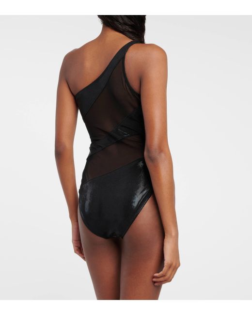 Norma Kamali Black Paneled One-shoulder Swimsuit