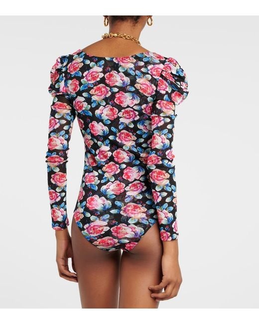 Diane von Furstenberg Blue Erik Floral Mesh Bodysuit