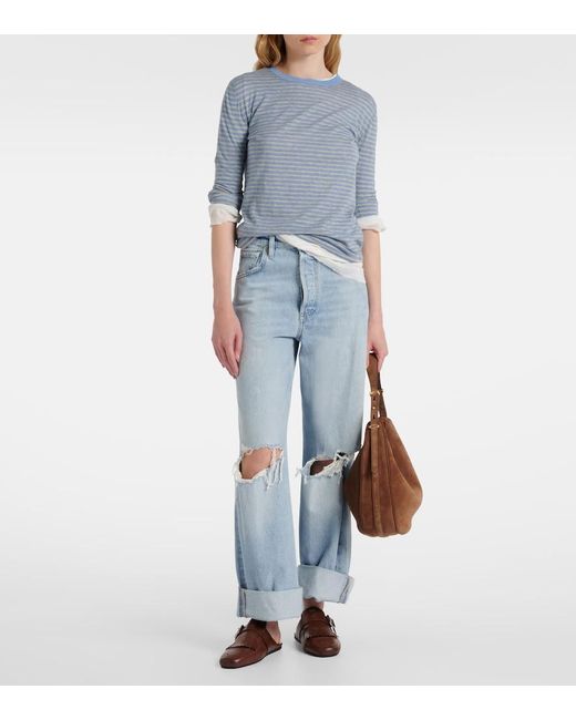 Citizens of Humanity Blue Ayla Distressed Mid-Rise Wide-Leg Jeans
