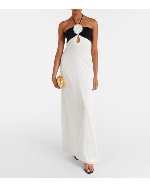 SAME White Floral-Applique Silk-Blend Maxi Dress