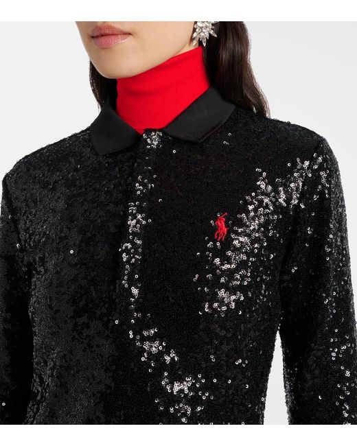 Polo Ralph Lauren Black Sequined Long-Sleeve Polo Shirt