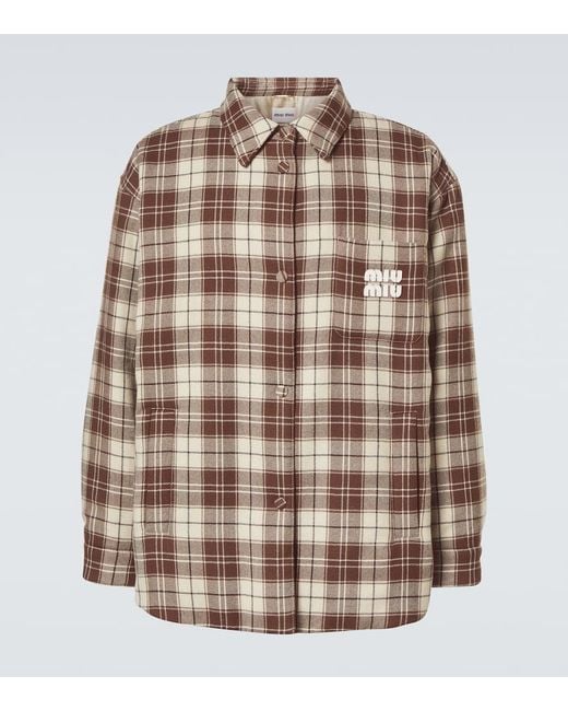 Sobrecamisa De Lana Virgen A Cuadros Miu Miu de hombre de color Brown