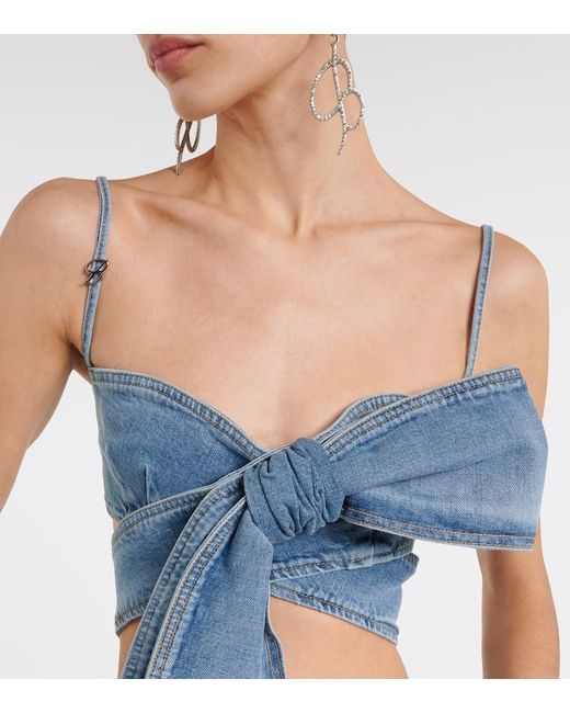Crop Top De Denim Con Lazo Blumarine de color Blue