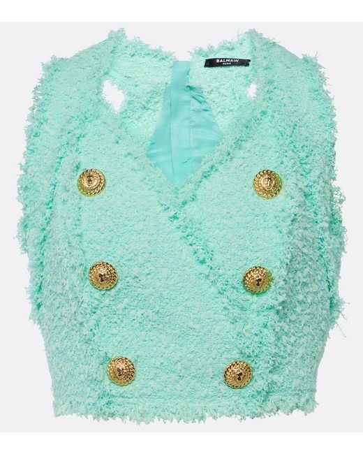 Balmain Green Tweed Top