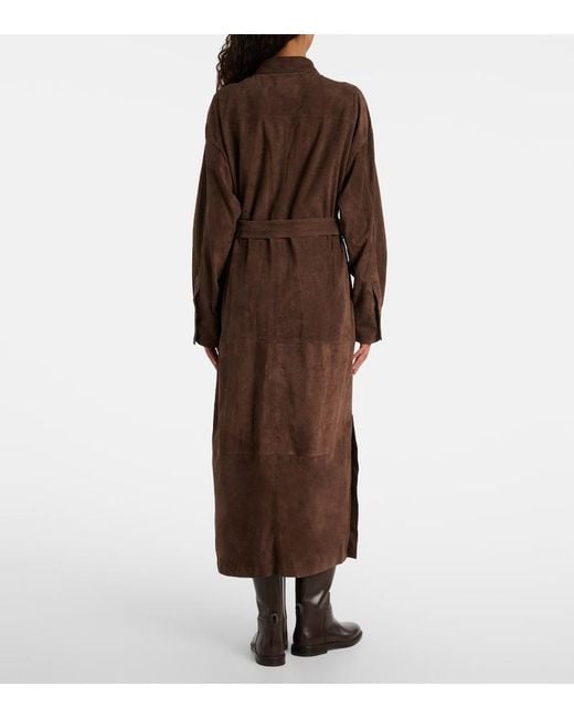 Vestido Camisero De Ante Con Cuentas Monili Brunello Cucinelli de color Brown
