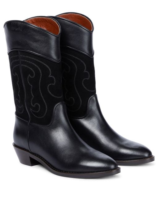See By Chloé Black Dany Leather Cowboy Boots