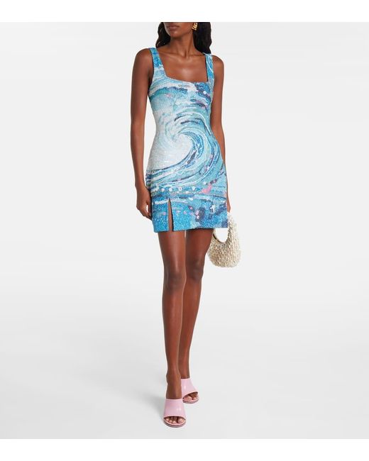 Staud Blue Verziertes Minikleid Le Sable