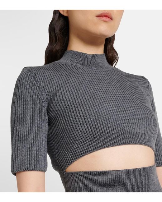 Alaïa Gray Ribbed-Knit Cutout Wool-Blend Top