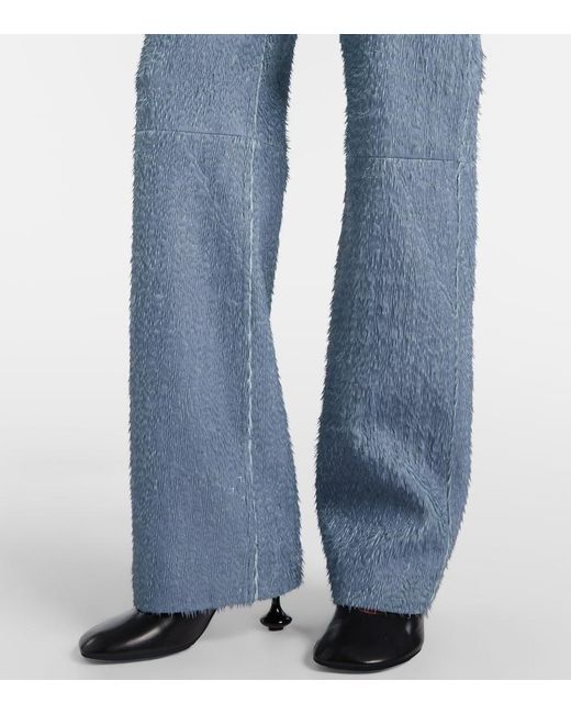 Loewe Blue Trompe L'Oil Leather Straight Pants