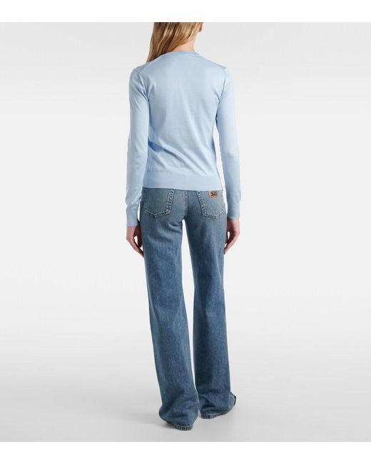 Dolce & Gabbana Blue Silk Pullover With Flower Brooch