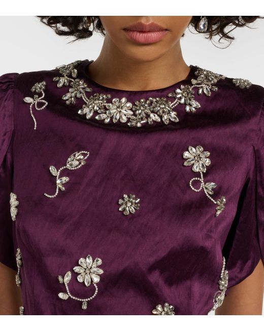 Erdem Purple Crystal-embellished Crinkled-satin Gown