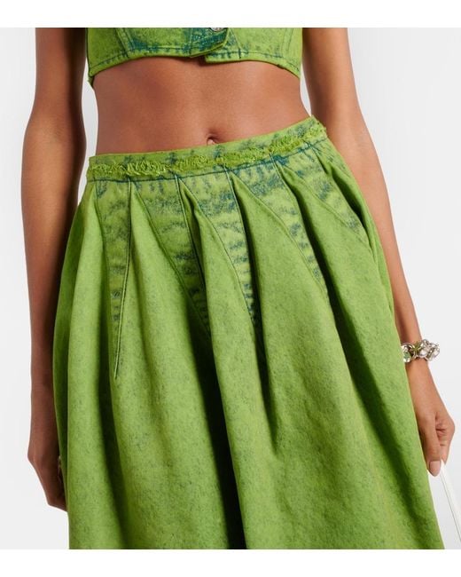 Marni Green Pleated Denim Midi Skirt
