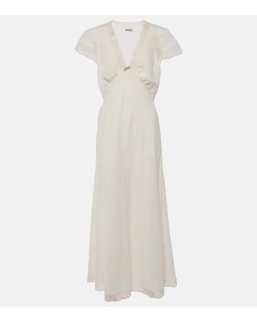 Rixo White Clarice Lace-Trimmed Woven Midi Dress