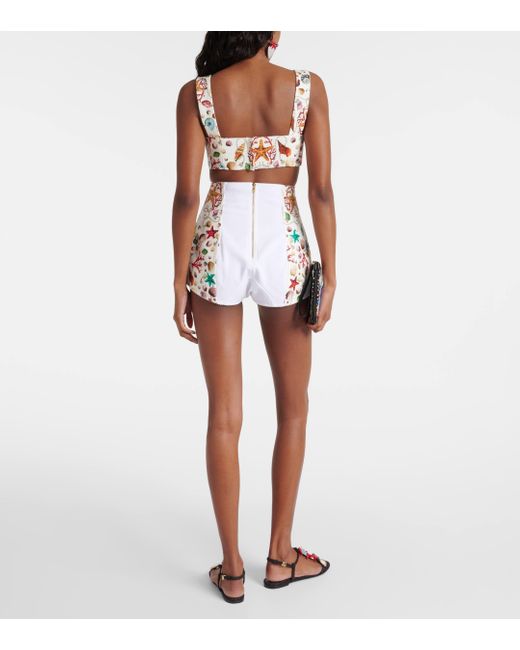 Dolce & Gabbana White Capri Printed High-rise Shorts