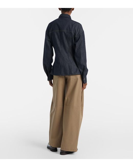 Brunello Cucinelli Blue Bow-Tie Cotton Blouse