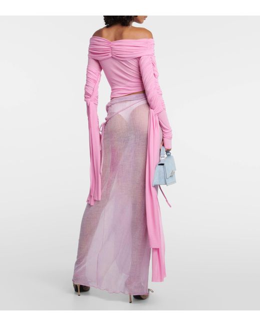 Jupe longue portefeuille en laine melangee Acne en coloris Pink