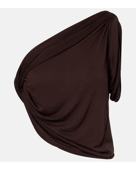 Rick Owens Brown Draped Knitted One-Shoulder Top