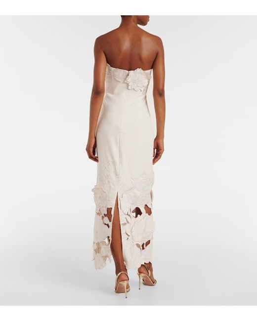 LEO LIN White Rayna Floral-Applique Crepe Maxi Dress
