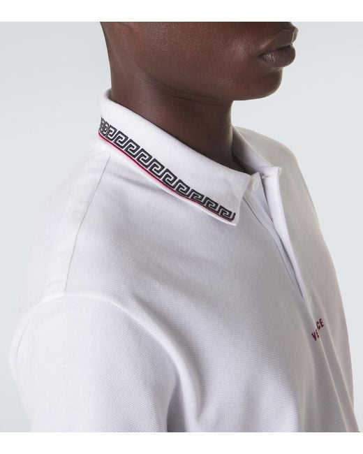 Versace White Greca Cotton Pique Polo Shirt for men