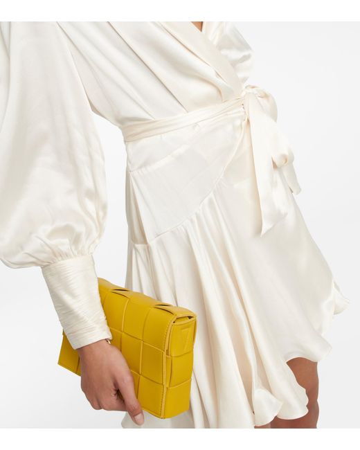 Zimmermann Wrap Silk Satin Minidress in White Lyst