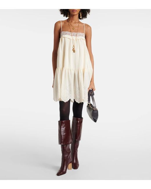 Chloé Natural Lace-Trimmed Silk Minidress