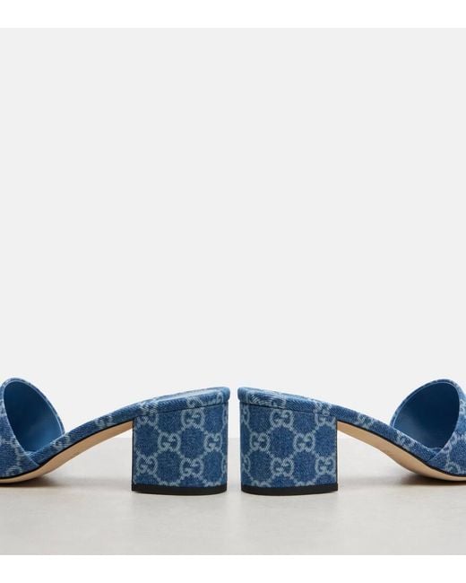 Gucci Blue Horsebit Gg Denim Sandals
