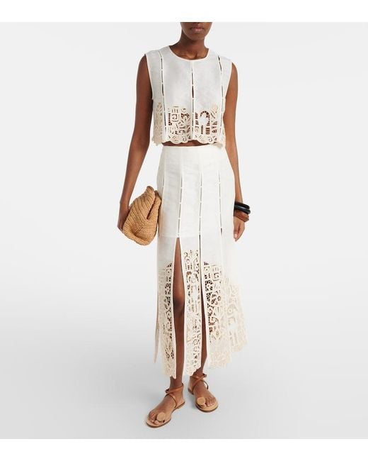 ALÉMAIS White Rosemary Embroidered Linen-Blend Top