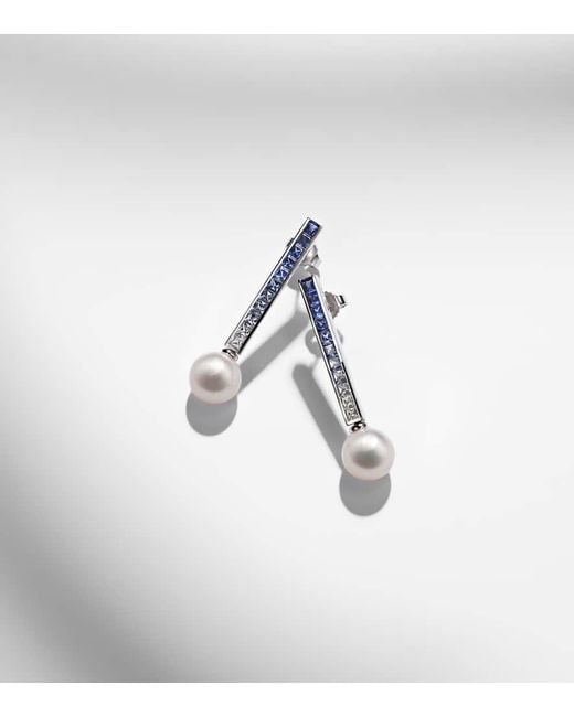 Pendientes De Oro Blanco De 18 Ct Con Perlas Y Zafiros Mikimoto de color White