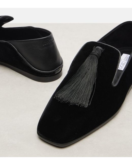 Jimmy Choo Black Eliot Slipper Leather-Trimmed Velvet Slip-On Shoes
