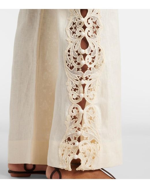 Zimmermann Natural Awaken Embroidered Linen Flared Pants