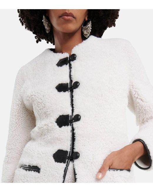 Blancha White Leather-Trimmed Shearling Jacket