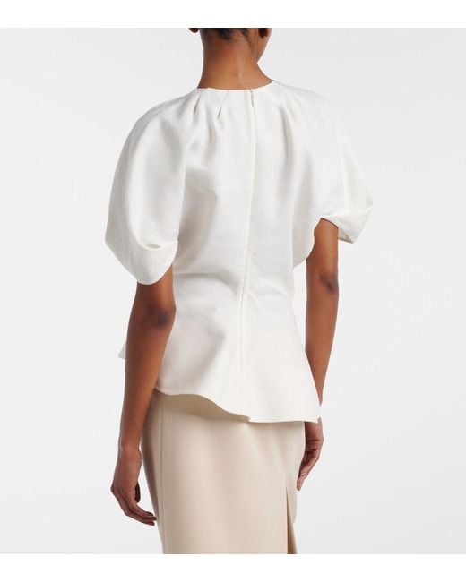 Khaite White Rumi Peplum Linen-Blend Top