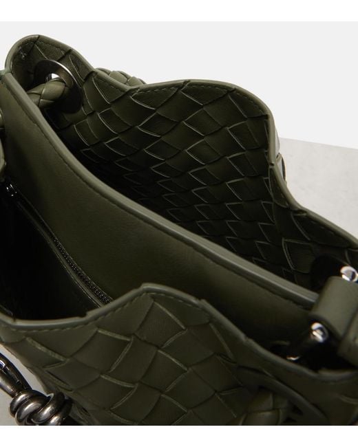 Bottega Veneta Green Andiamo Intrecciato Small Leather Bucket Bag