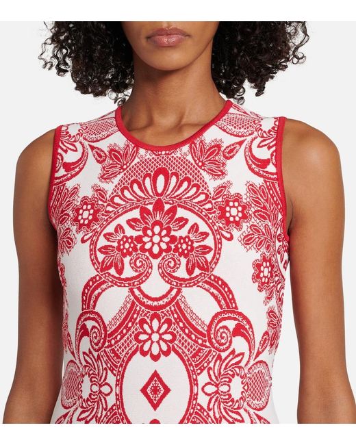 Etro Red Jacquard Midi Dress