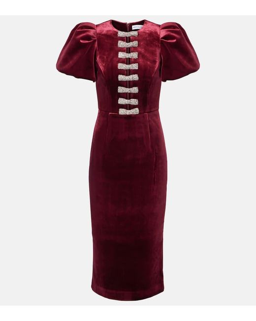 Rebecca Vallance Red Midikleid Edwiena Aus Samt Mit Kristallen