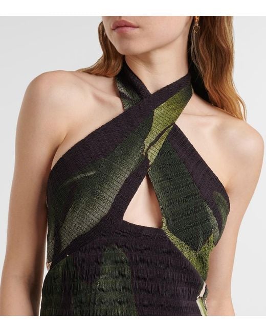 Johanna Ortiz Green Printed Halterneck Maxi Dress