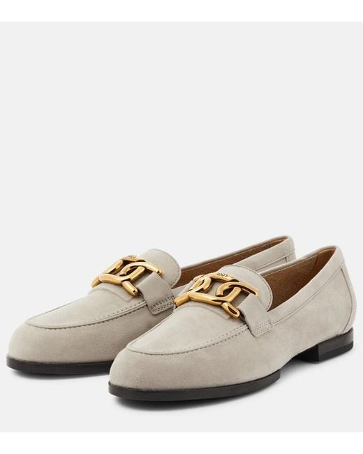 Tod's White Embellished Suede Loafers