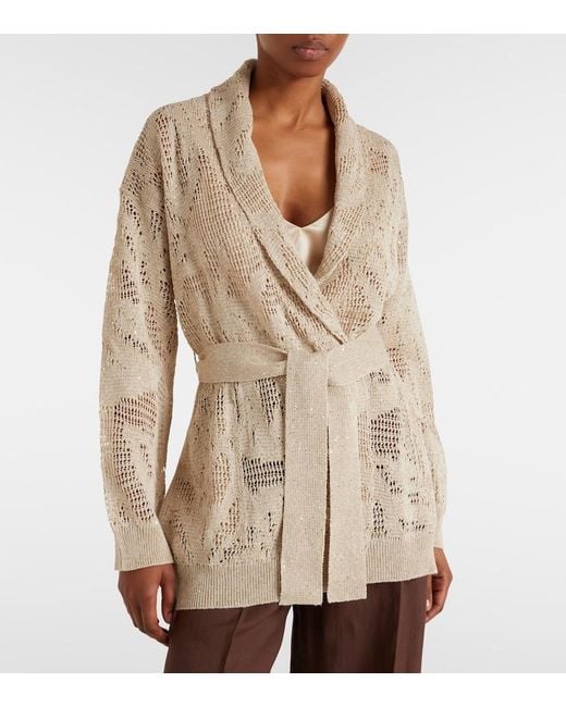Brunello Cucinelli Natural Open-Knit Linen And Cotton Wrap Cardigan