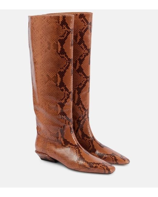 Paris Texas Brown Bettina Snake-Effect Leather Knee-High Boots